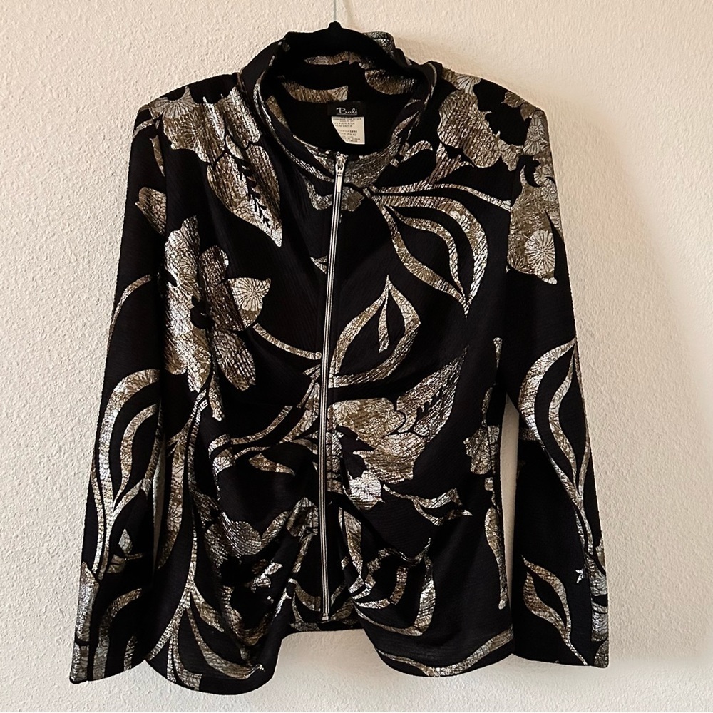 Bali VTG Floral Mock Cowl Neck Zip Front Jacket Women Size XLarge